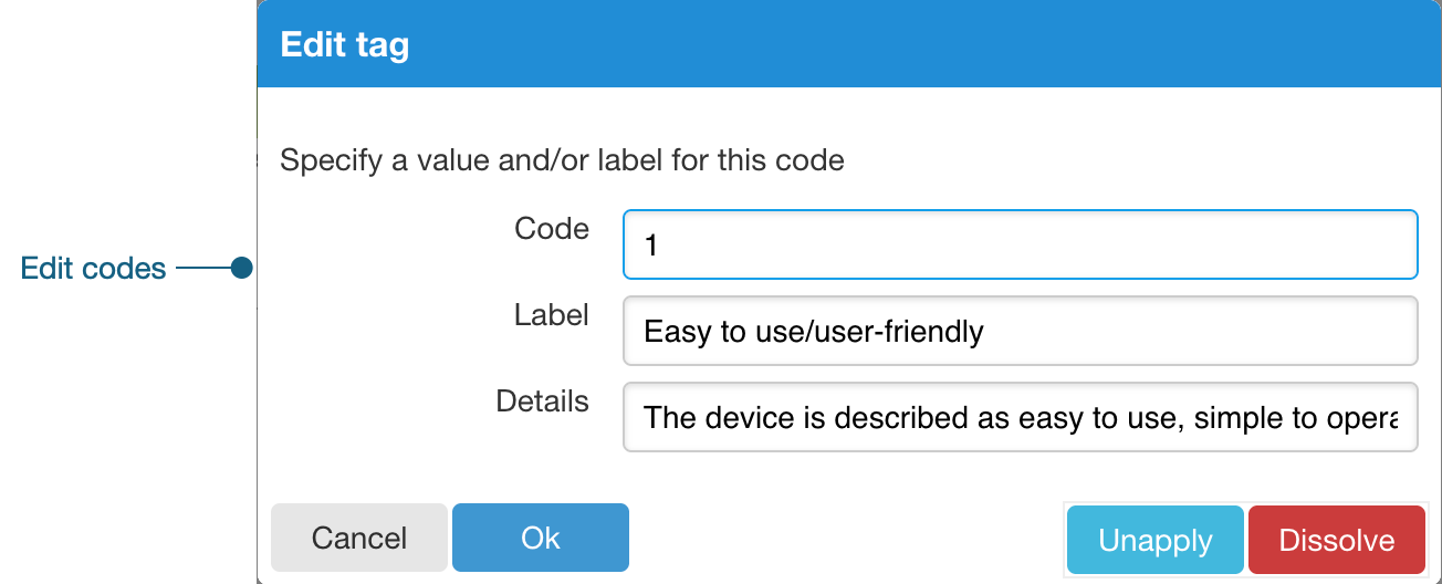 Showing dialog box about how to delete/unapply codes in advance recode tool