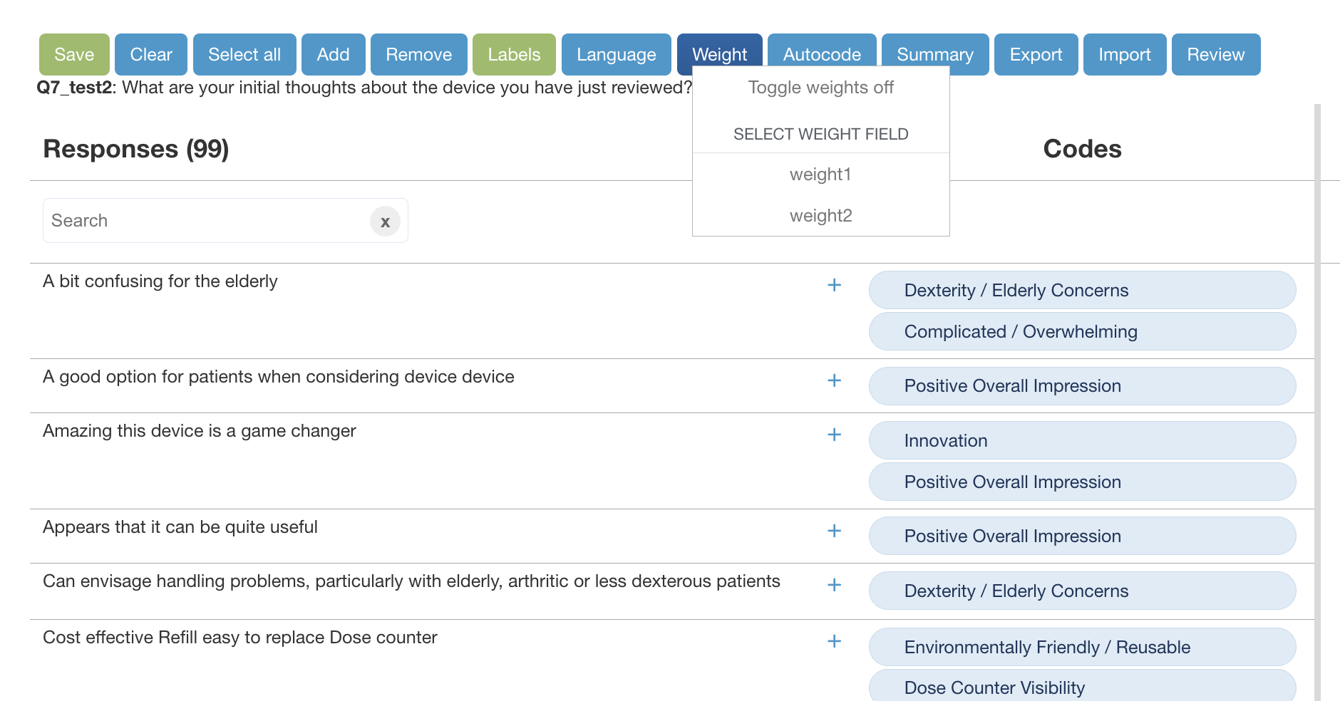 Showing survey weight field, so response counts reflect that weight instead of counting each response as 1.