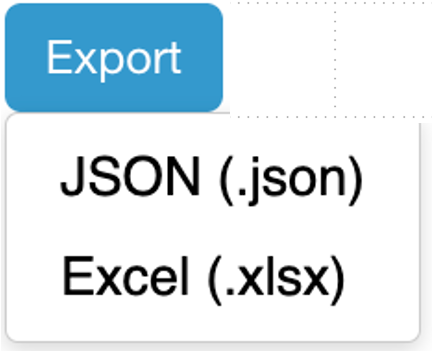 Dropdown showing Json and Excel positioned under Export button, used for exporting coded response data in different file formats