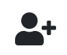 Simple icon depicting a user profile silhouette (black circle for head and rounded shape for shoulders) with a plus symbol in the upper right, indicating the ability to add a new user or grant access.